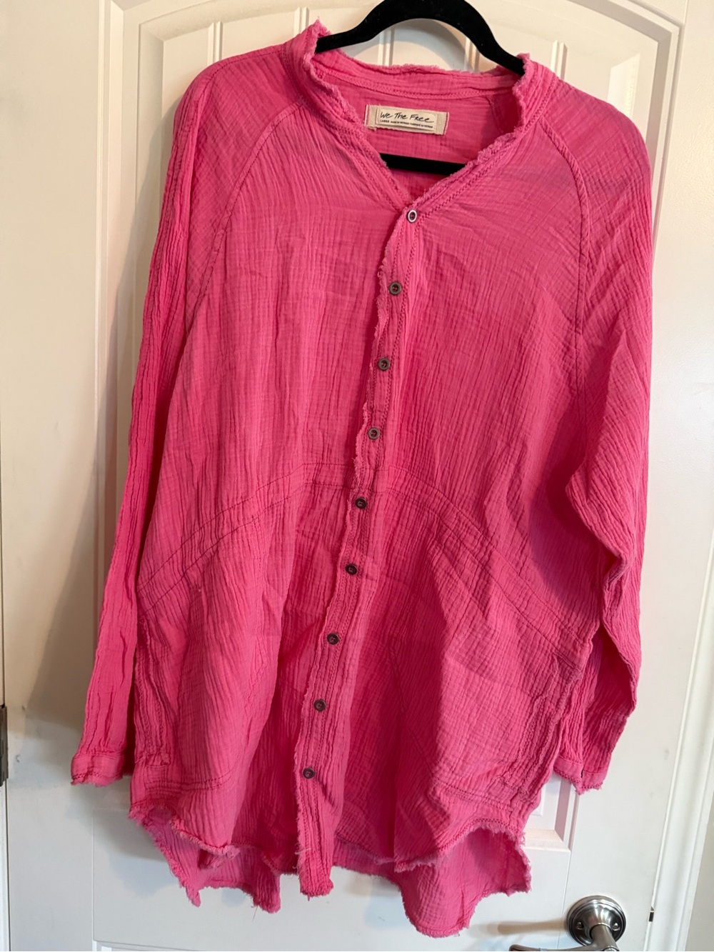 We The Free Hot Pink Lightweight Button-Front Shirt